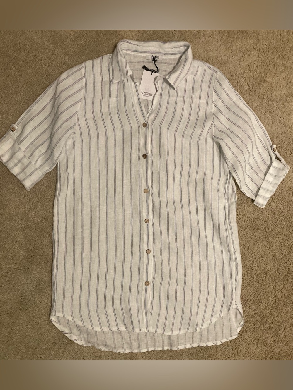 ROSEMARINE Linen Striped Button-Down Shirt Dress / Cover-up / Tunic Sz M NWT - Picture 3 of 7